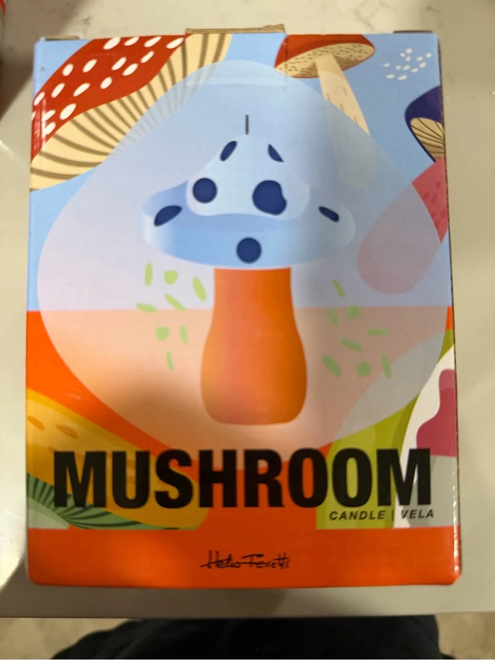 NWT Blue Polka Dot Mushroom Candle
